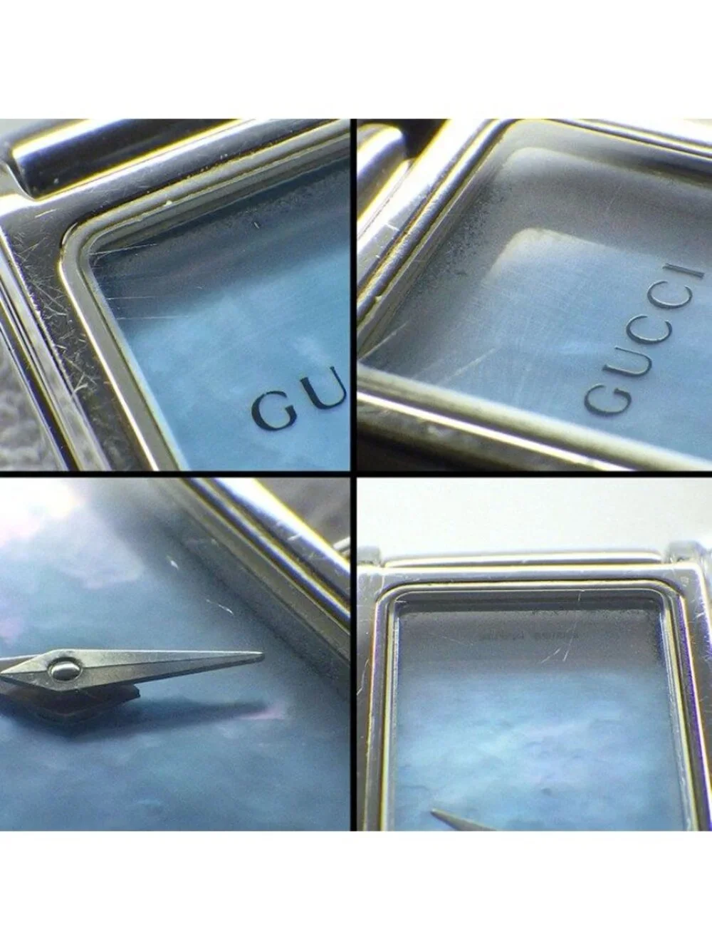 Gucci Watch Bracelet Bangle Horsebit Rectangular Blue Mother of Pearl Dial SS